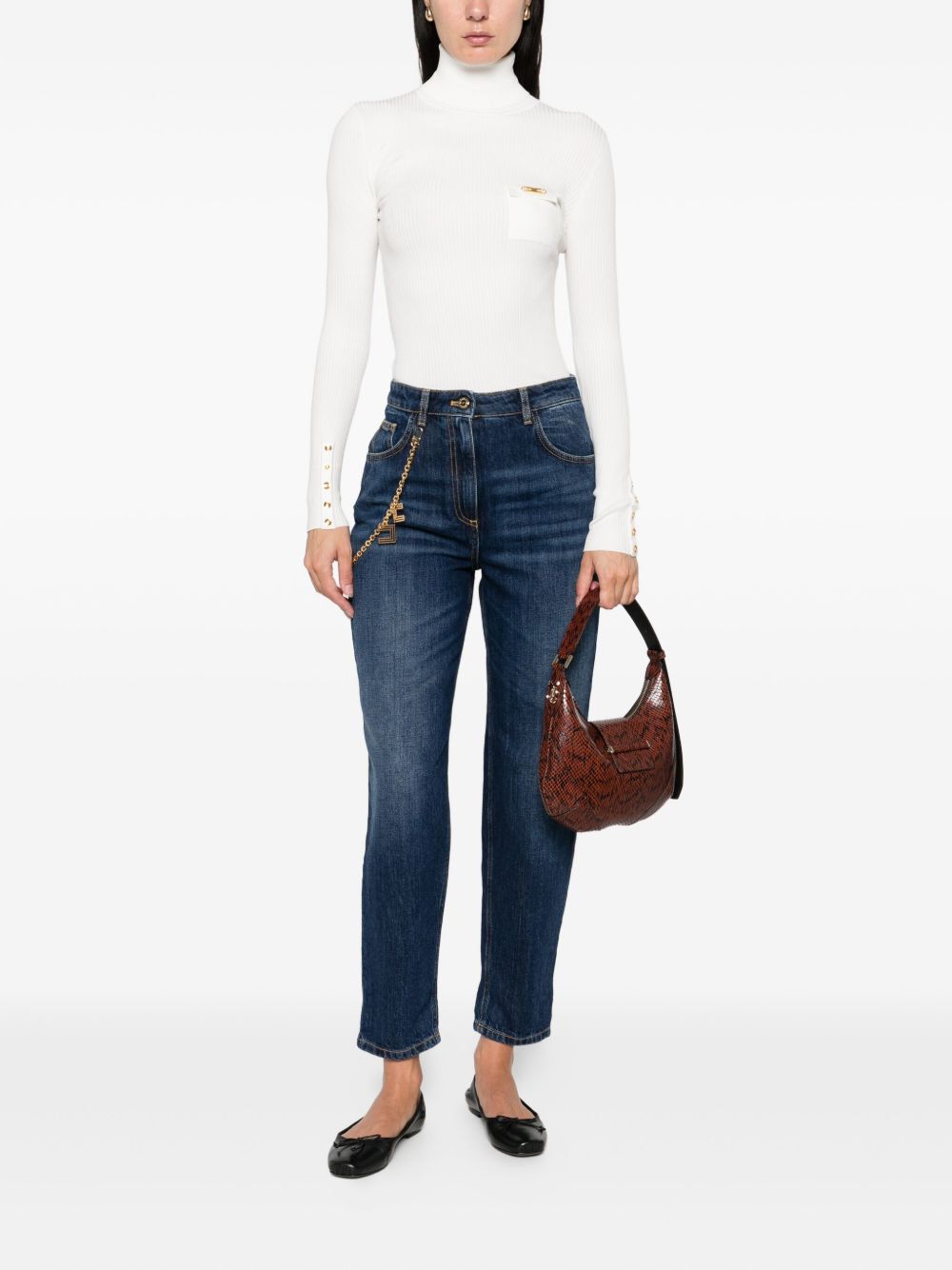 ELISABETTA FRANCHI Tapered Jeans with Chain Embellishment