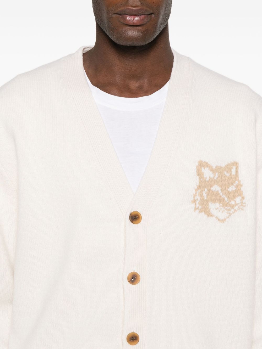 MAISON KITSUNÉ Wool Cardigan with Fox Head Intarsia - Men's