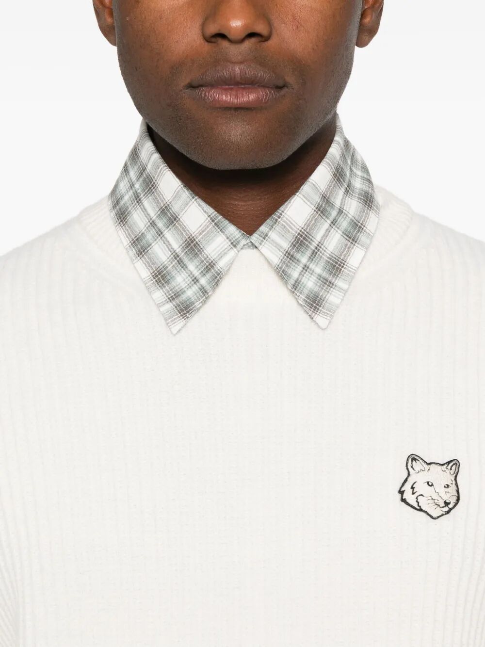 MAISON KITSUNÉ Wool Ribbed Jumper with Fox Head Design for Men