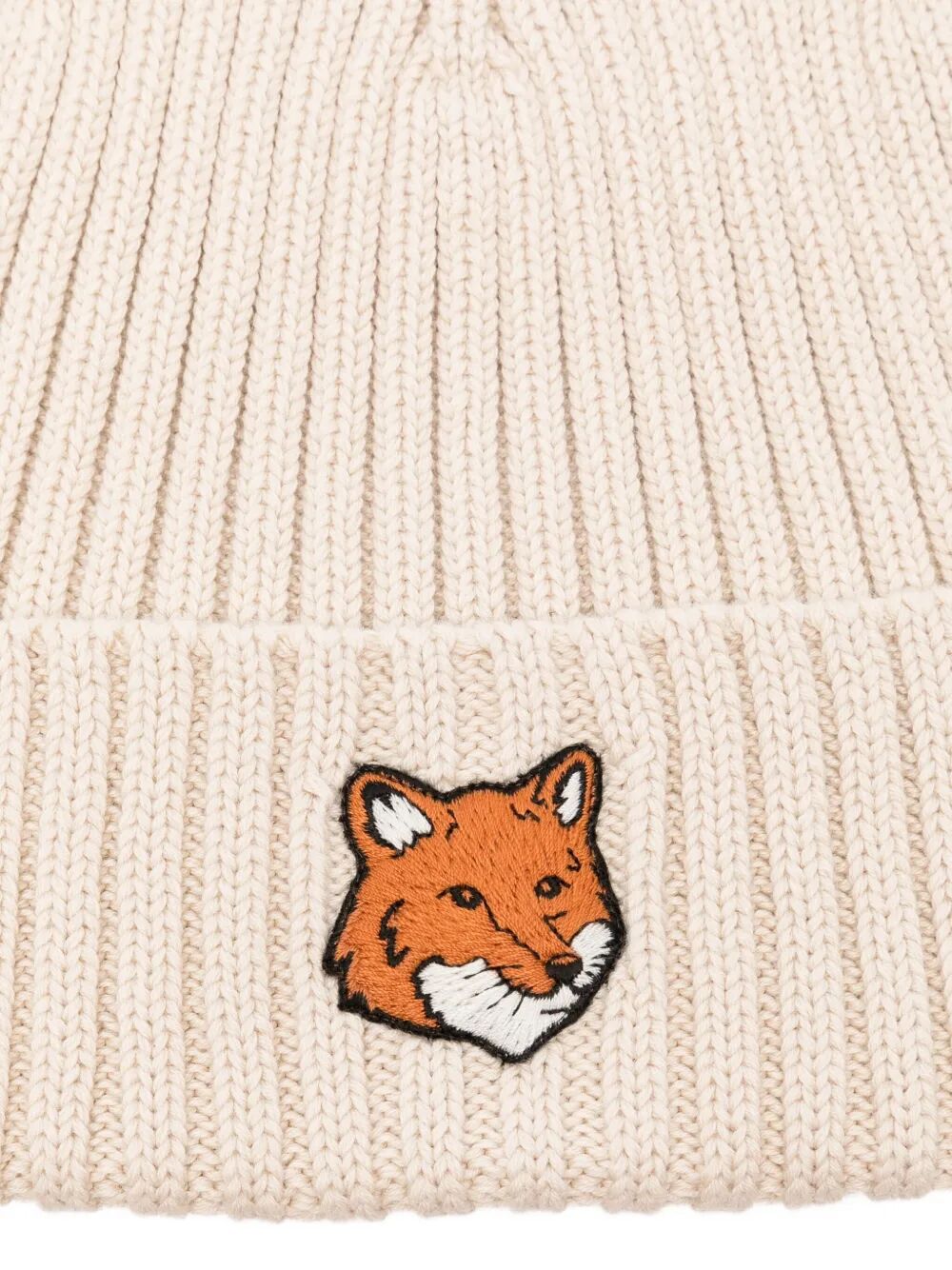MAISON KITSUNÉ Cotton Beanie Hat with Fox Head Design