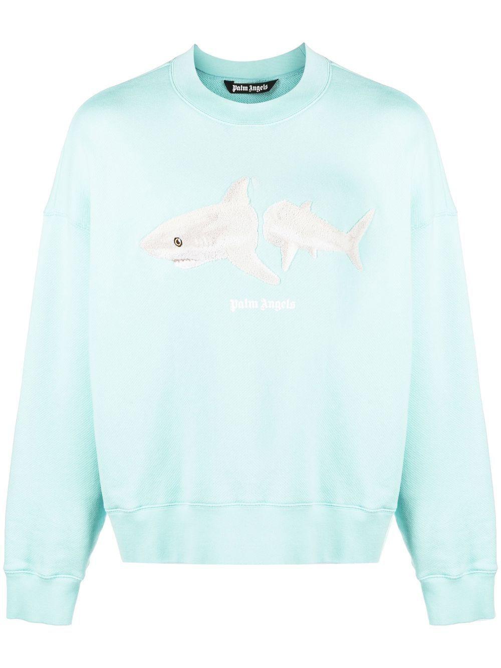 PALM ANGELS Embroidered Cotton Shark Front Sweatshirt