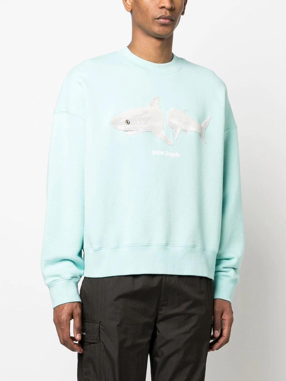 PALM ANGELS Embroidered Cotton Shark Front Sweatshirt