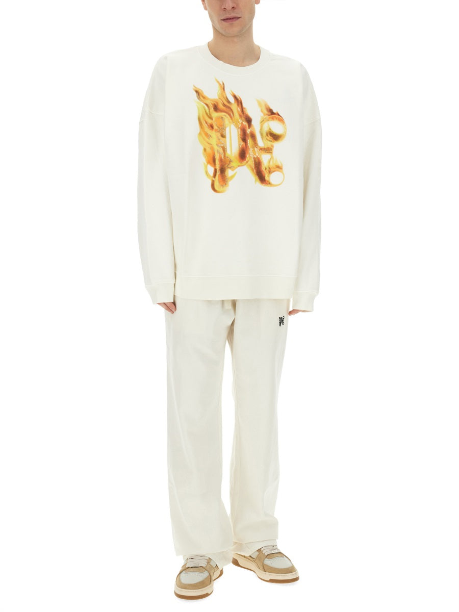 PALM ANGELS Burning Monogram Print Sweatshirt - Regular Fit (Size L)