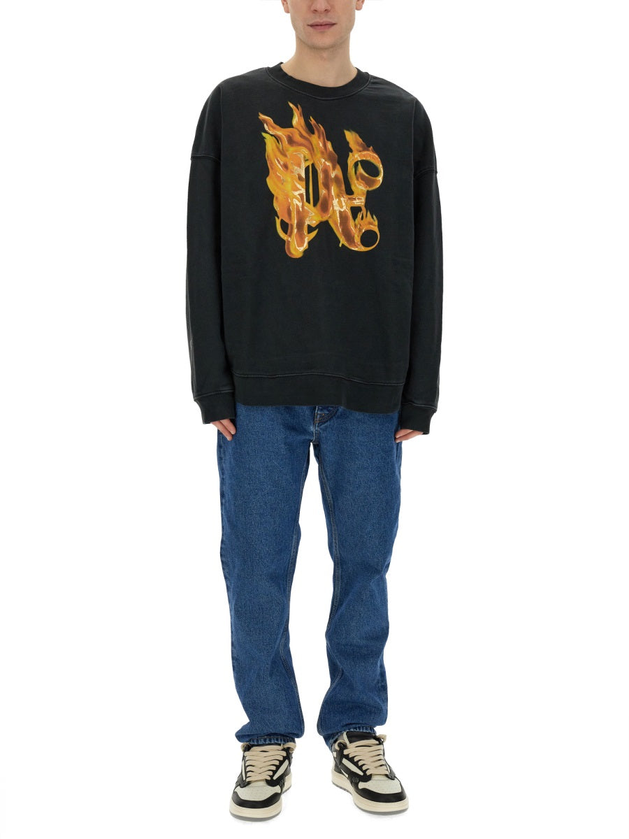 PALM ANGELS Burning Monogram Print Sweatshirt - Regular Fit Large