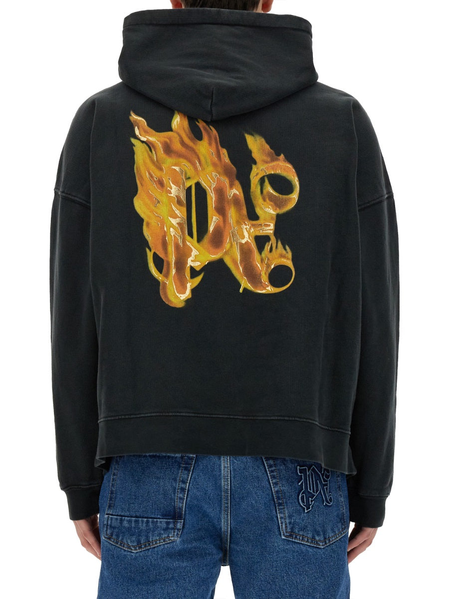 PALM ANGELS Oversized Burning Monogram Print Sweatshirt - Size L