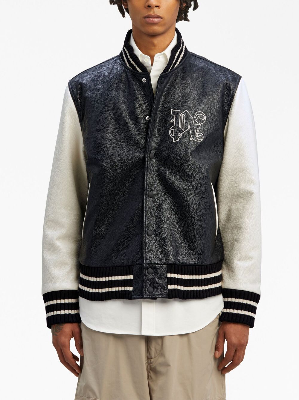 PALM ANGELS Monogram Leather Varsity Jacket for Men