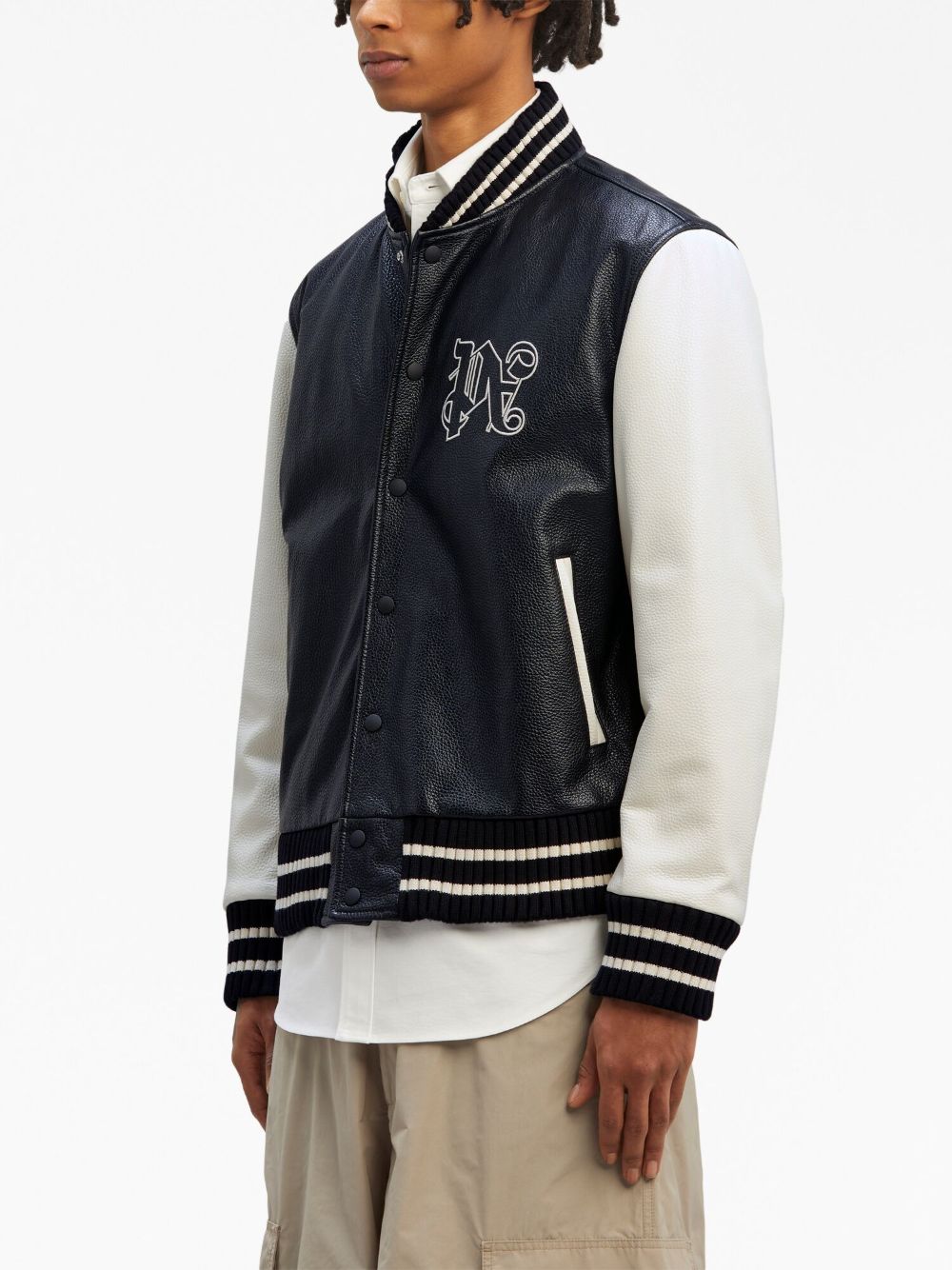 PALM ANGELS Monogram Leather Varsity Jacket for Men