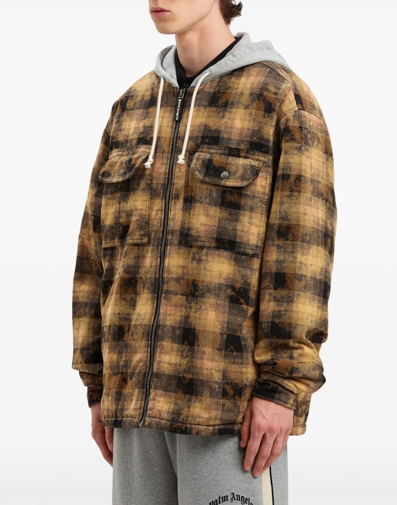 PALM ANGELS Curved Logo Check Overshirt Jacket