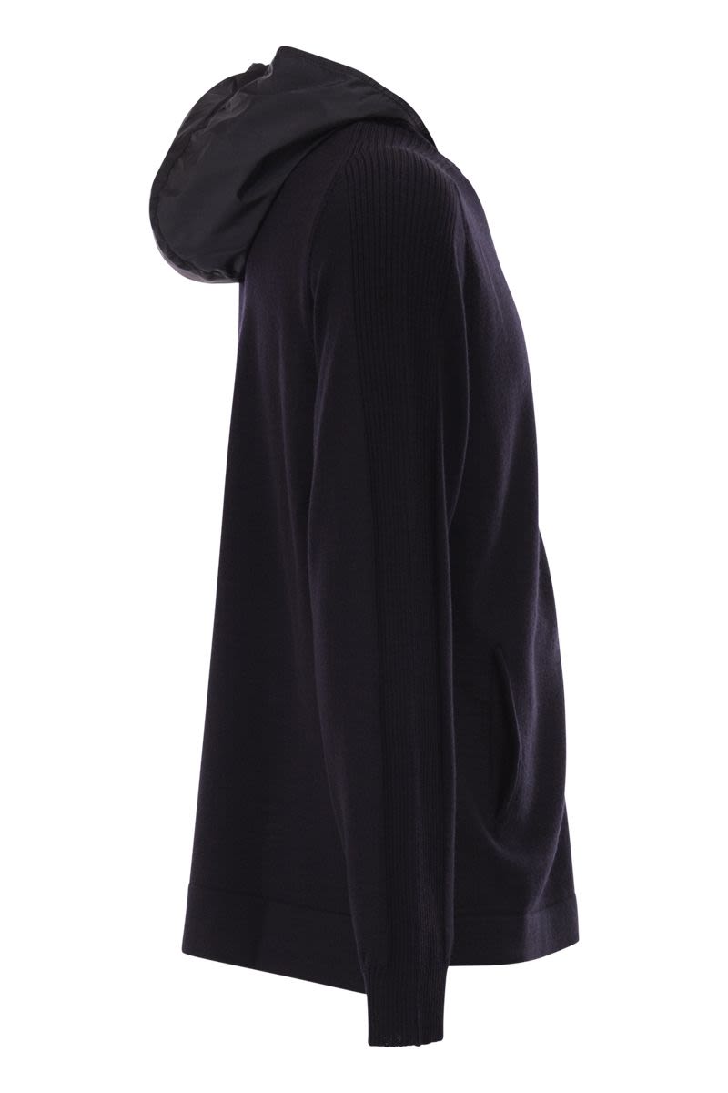 PREMIATA Water-Resistant Wool Cardigan with Nylon Hood