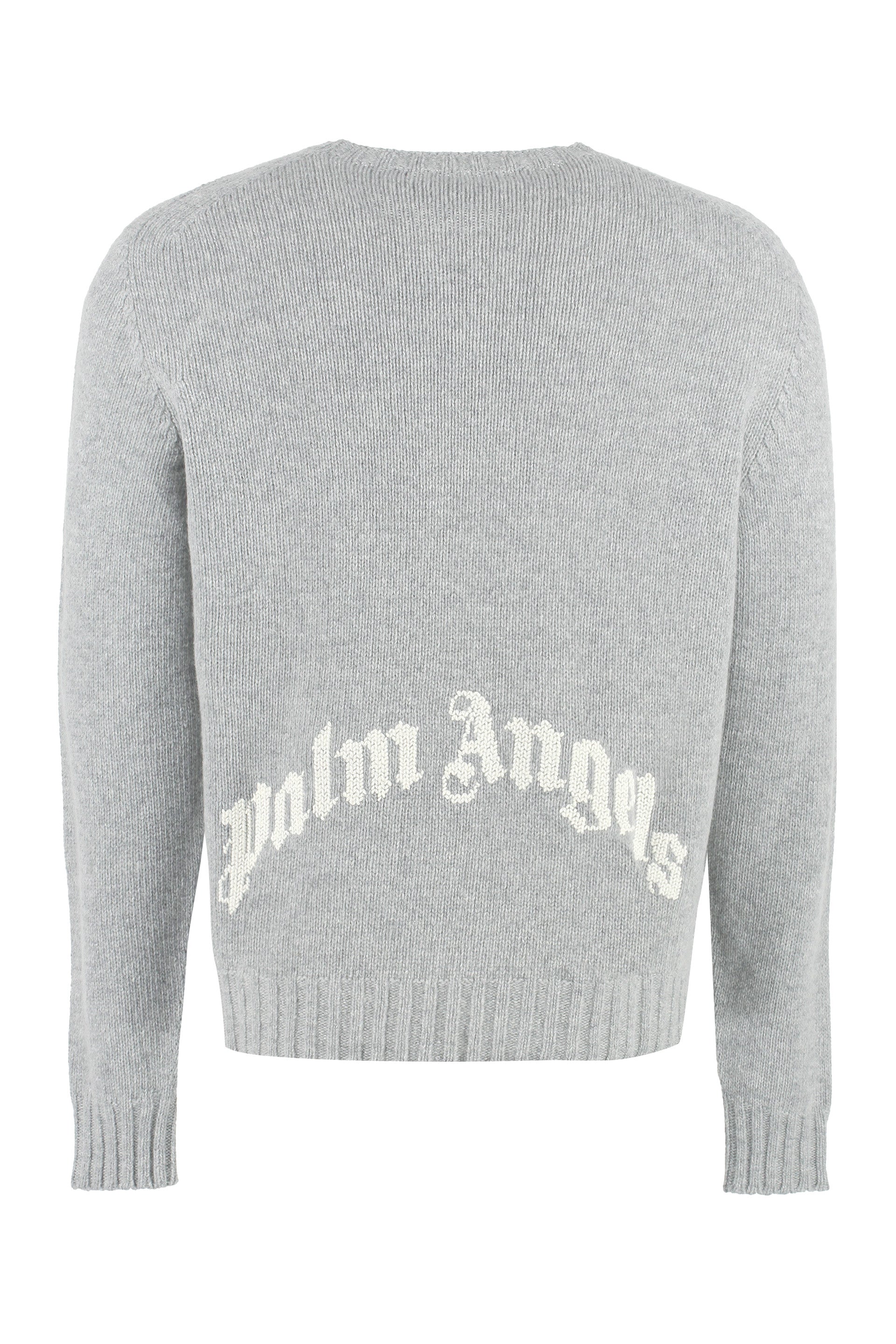Palm Angels Wool Blend Pullover with Logo Intarsia