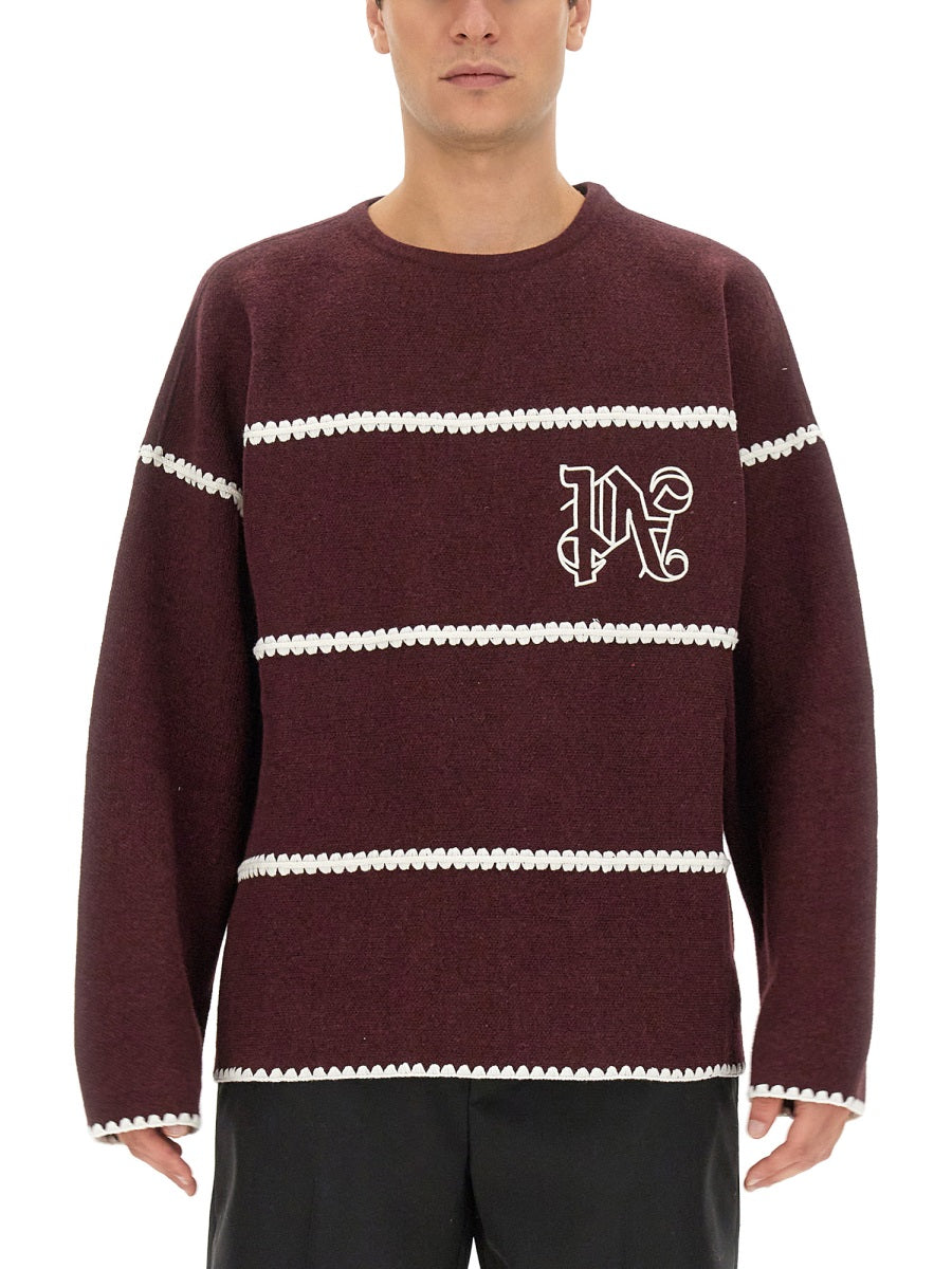 PALM ANGELS Monogram Striped Sweater - Regular Fit (Size L)