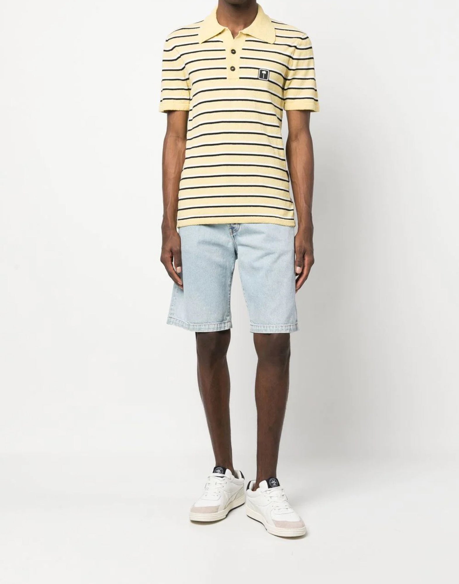 PALM ANGELS Striped Terry Knit Logo Polo Shirt - Short Sleeve