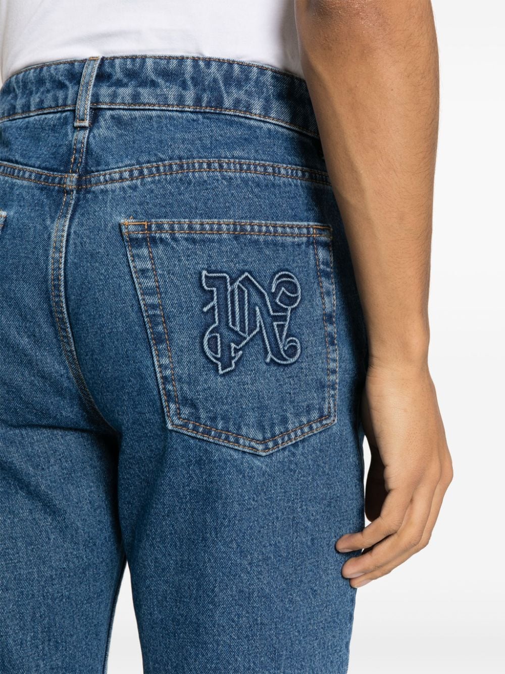 PALM ANGELS Monogram-Embroidered Straight-Leg Jeans