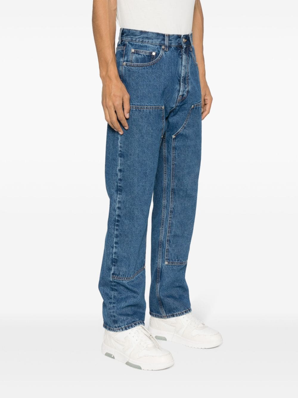 PALM ANGELS Monogram Denim Jeans - Mid Wash with Contrast Stitching
