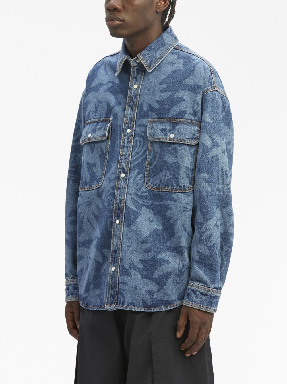 PALM ANGELS Printed Oversize Denim Shirt for Men