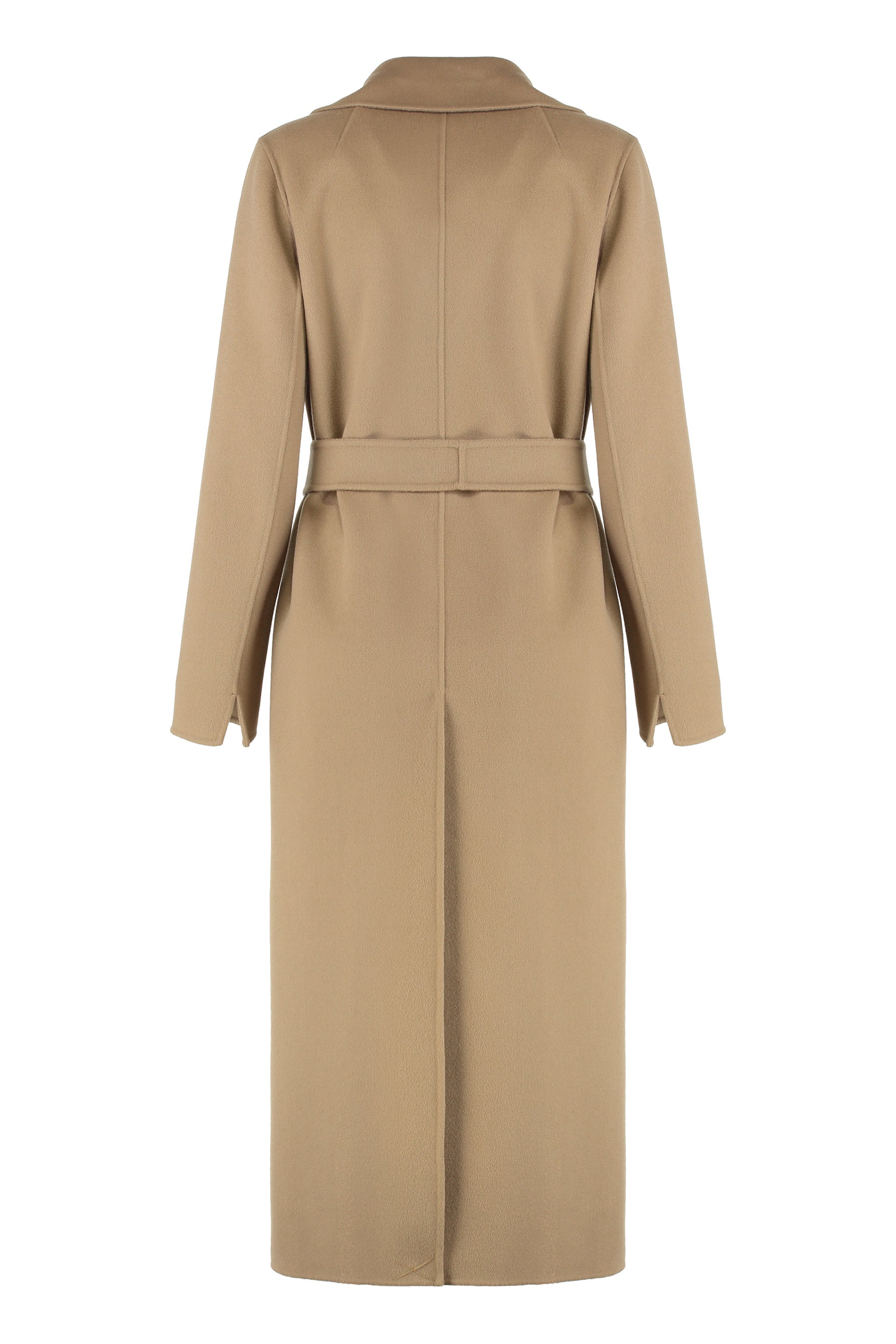 S MAX MARA Elegant Long Wool Jacket with Adjustable Waist Belt