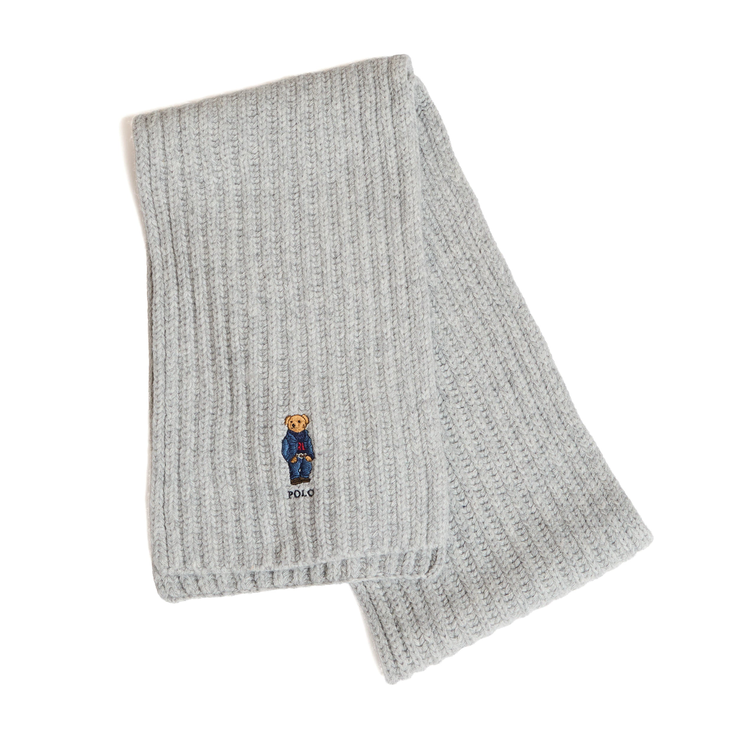 POLO RALPH LAUREN Ribbed Scarf with Embroidered Polo Bear, 188 cm x 22.9 cm