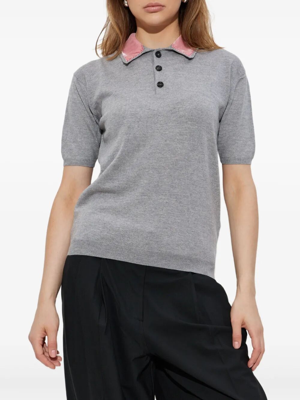MARNI Wool Polo Shirt with Velvet Collar