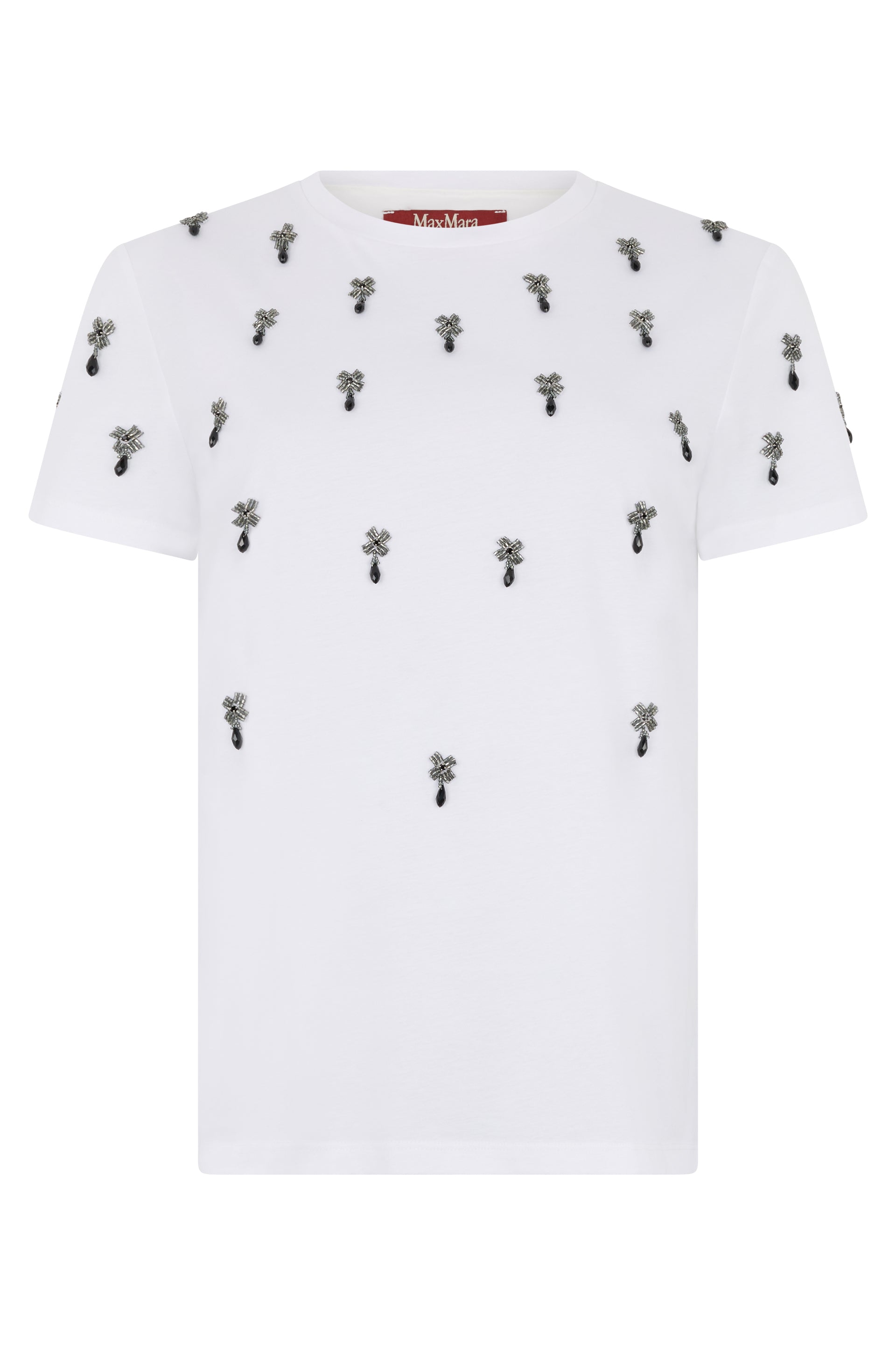 MAX MARA STUDIO Cotton Crew-Neck T-Shirt with Jewel Decorations