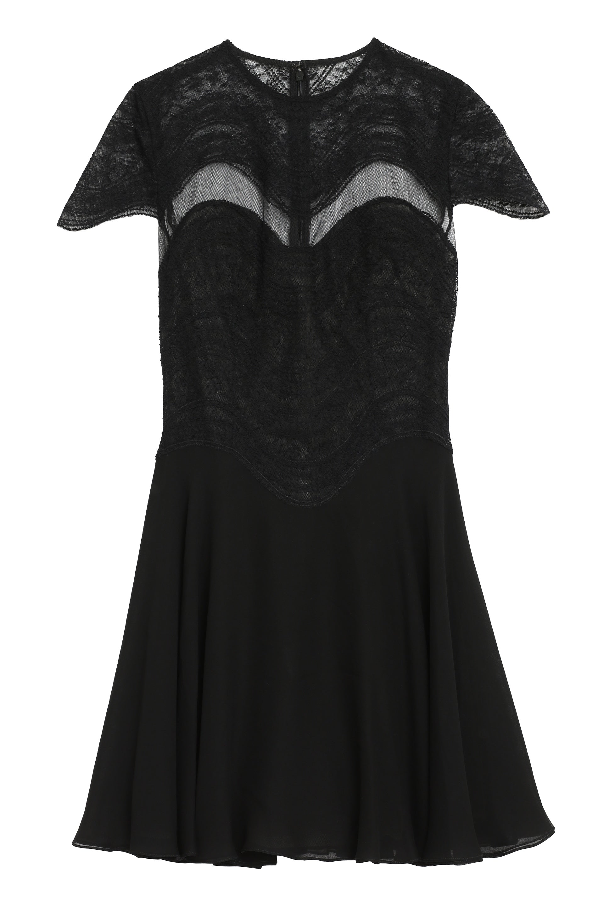 COSTARELLOS Silk Georgette Dress with Lace Bodice