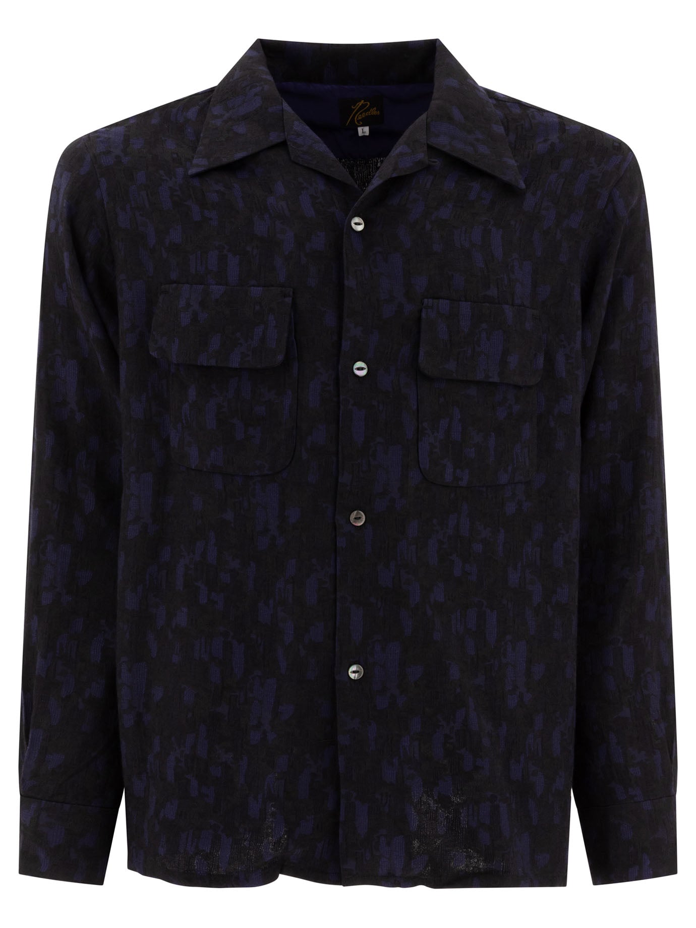 NEEDLES Abstract Jacquard Regular Fit Long Sleeve Camp Collar Shirt