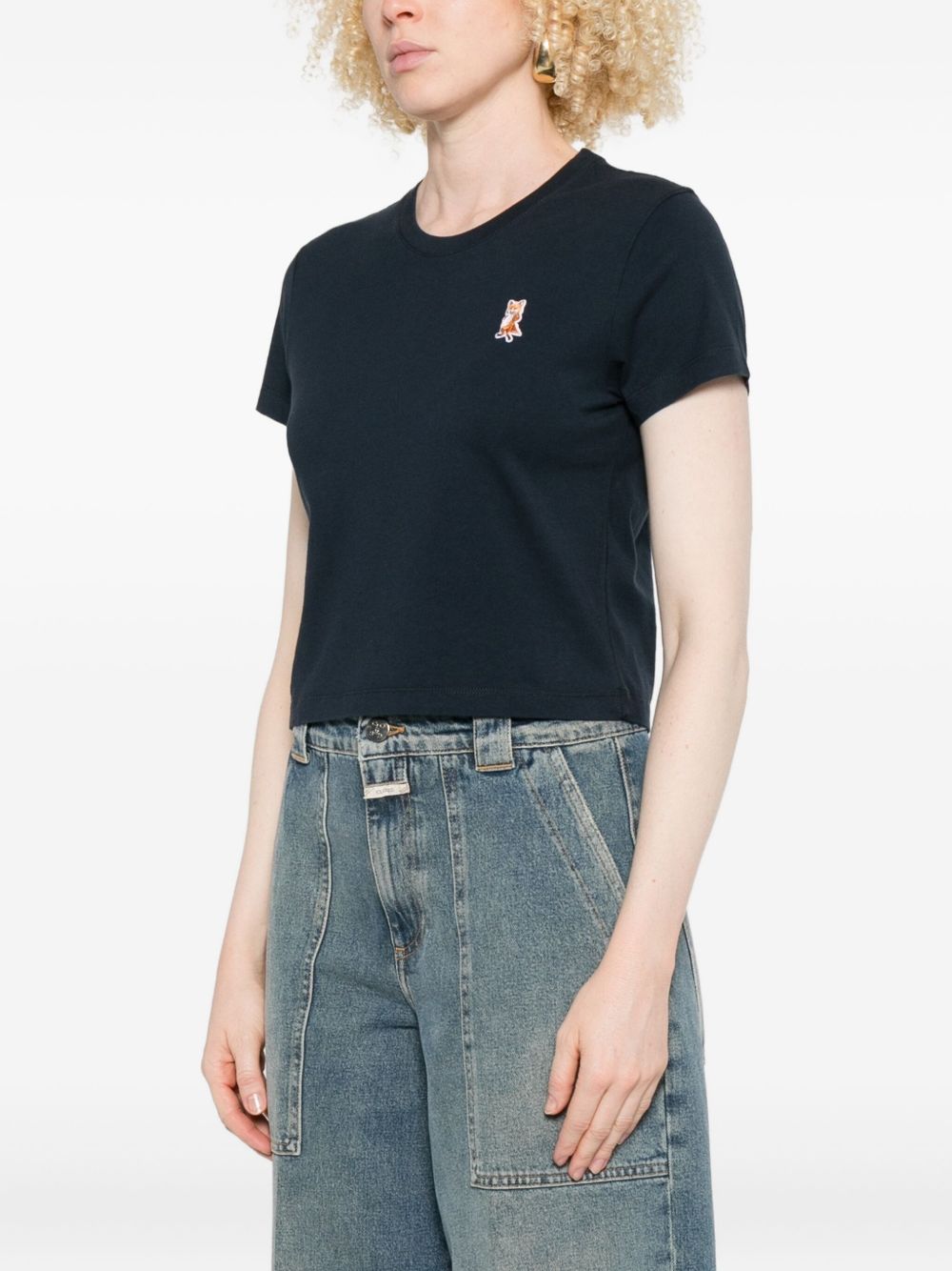 MAISON KITSUNÉ Cropped T-Shirt with Logo Patch