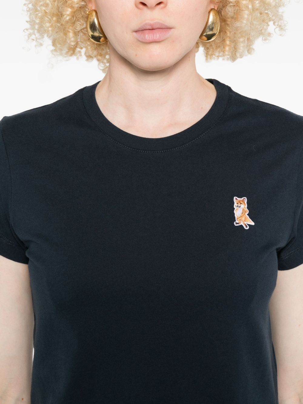 MAISON KITSUNÉ Cropped T-Shirt with Logo Patch