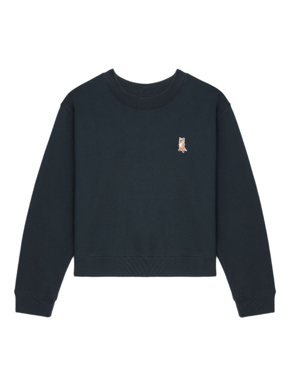 MAISON KITSUNÉ Cotton Cropped Sweatshirt with Embroidered Fox - Women's