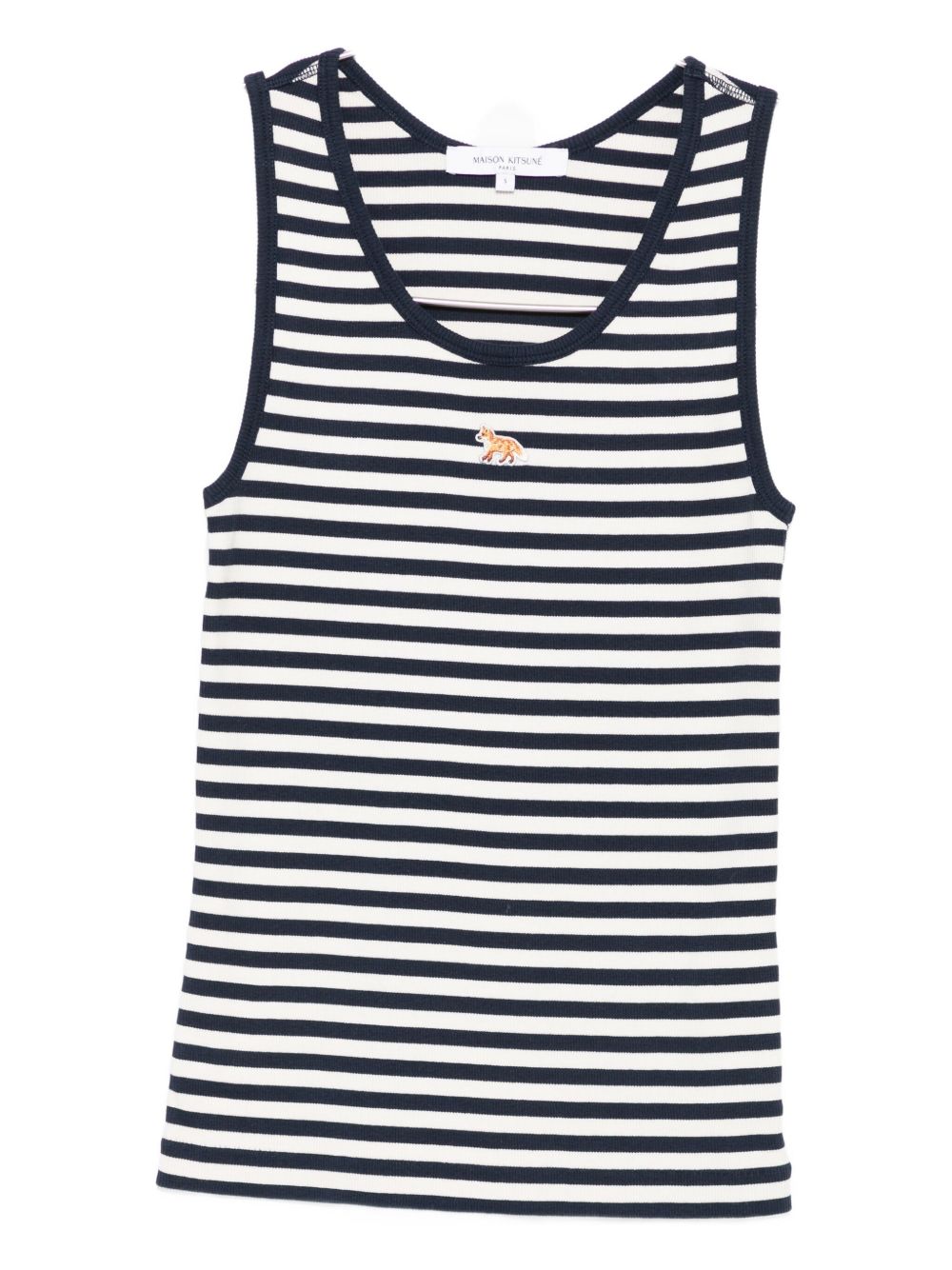 MAISON KITSUNÉ Sleeveless Striped Cotton Top with Embroidered Fox