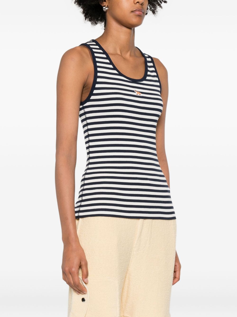 MAISON KITSUNÉ Sleeveless Striped Cotton Top with Embroidered Fox