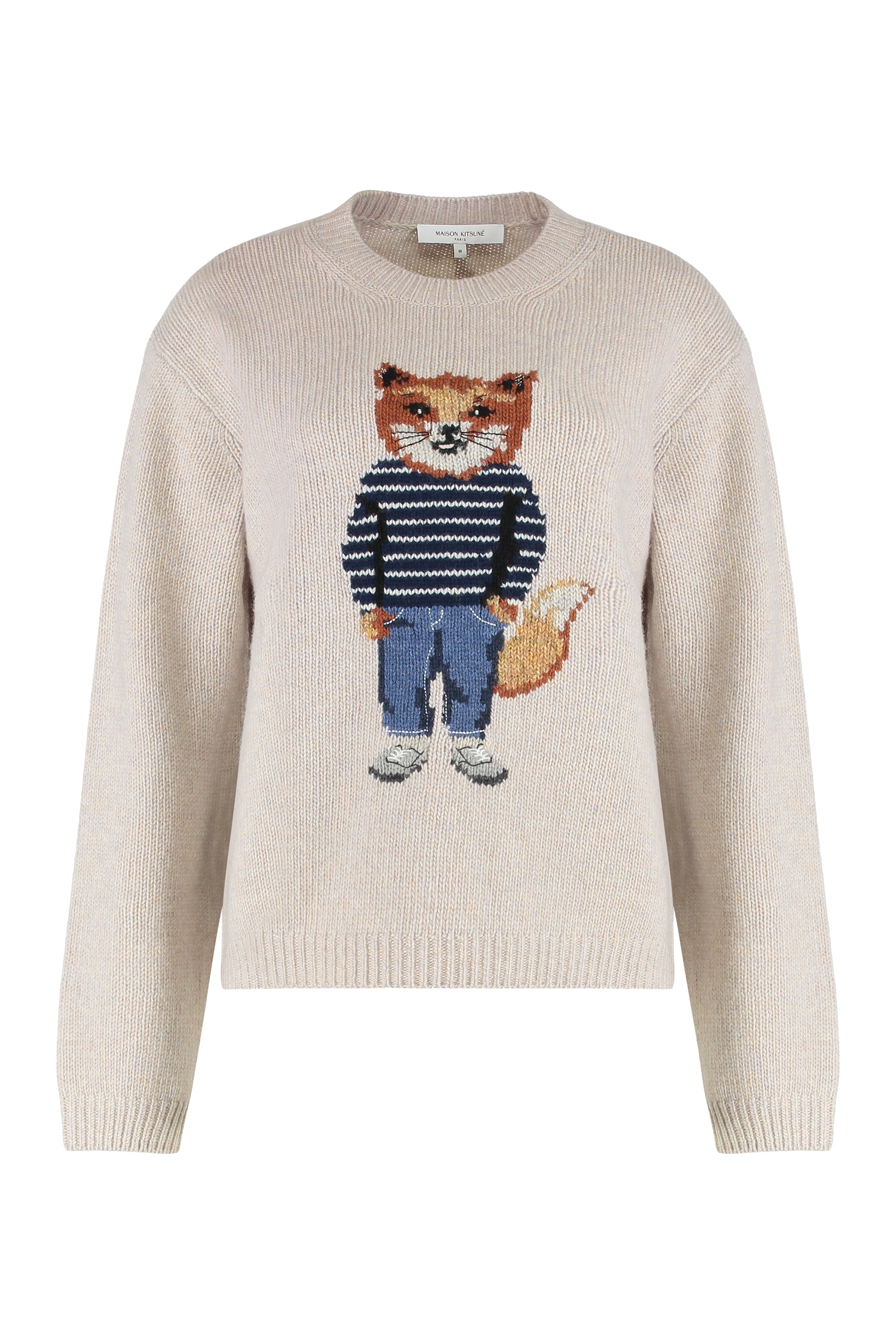 MAISON KITSUNÉ Round Neck Wool Sweater with Intarsia Fox Design
