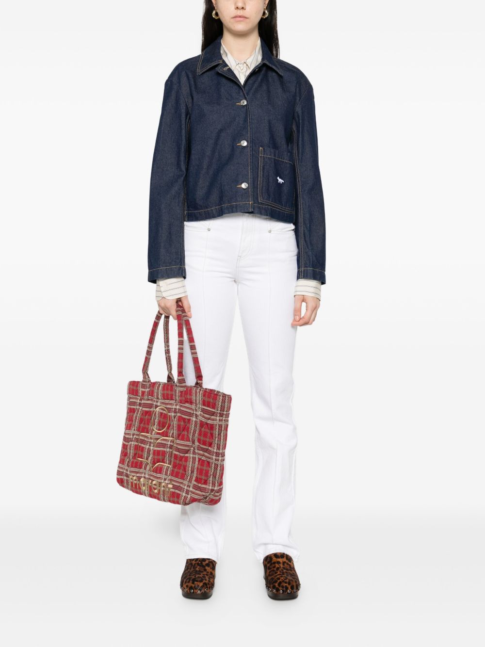 MAISON KITSUNÉ Cropped Denim Jacket with Signature Fox Detail