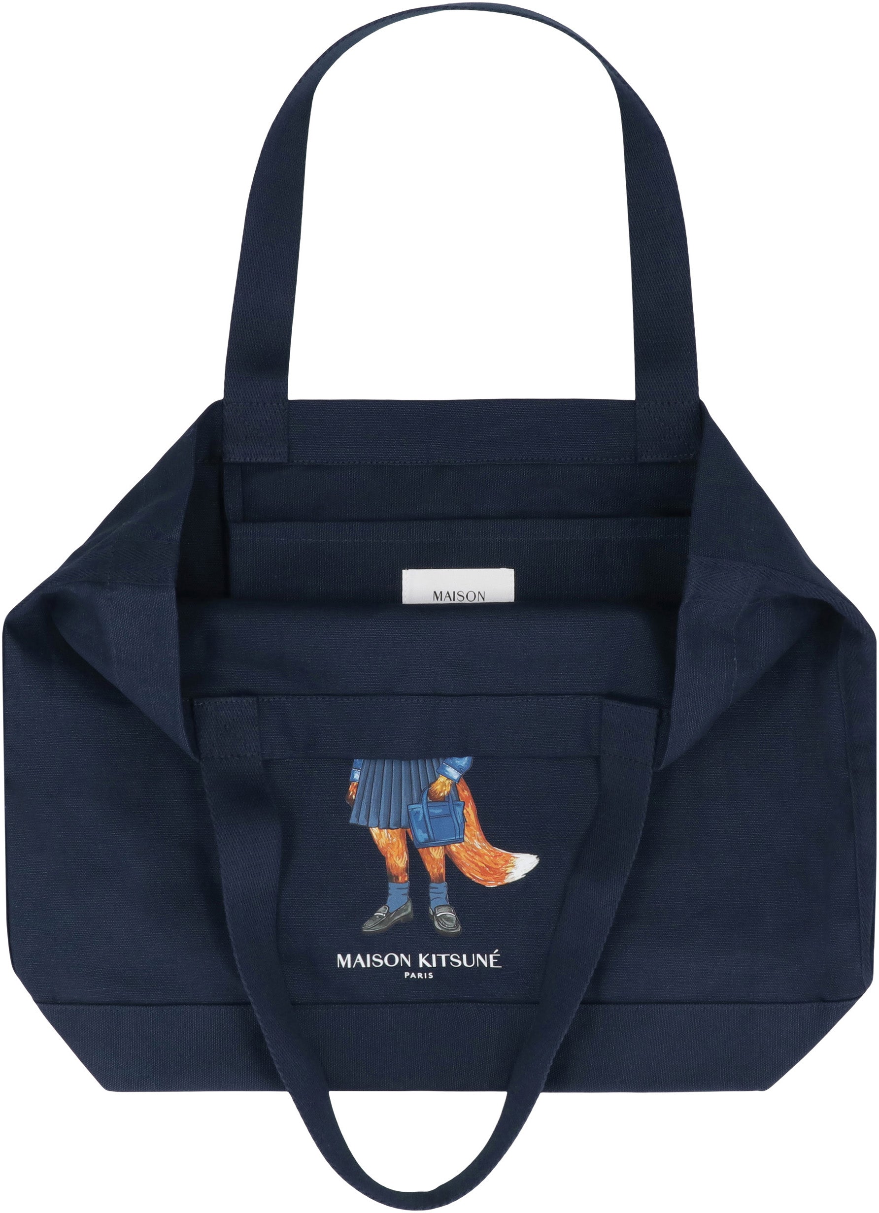 MAISON KITSUNÉ Cotton Canvas Tote Handbag 43x32.5 cm