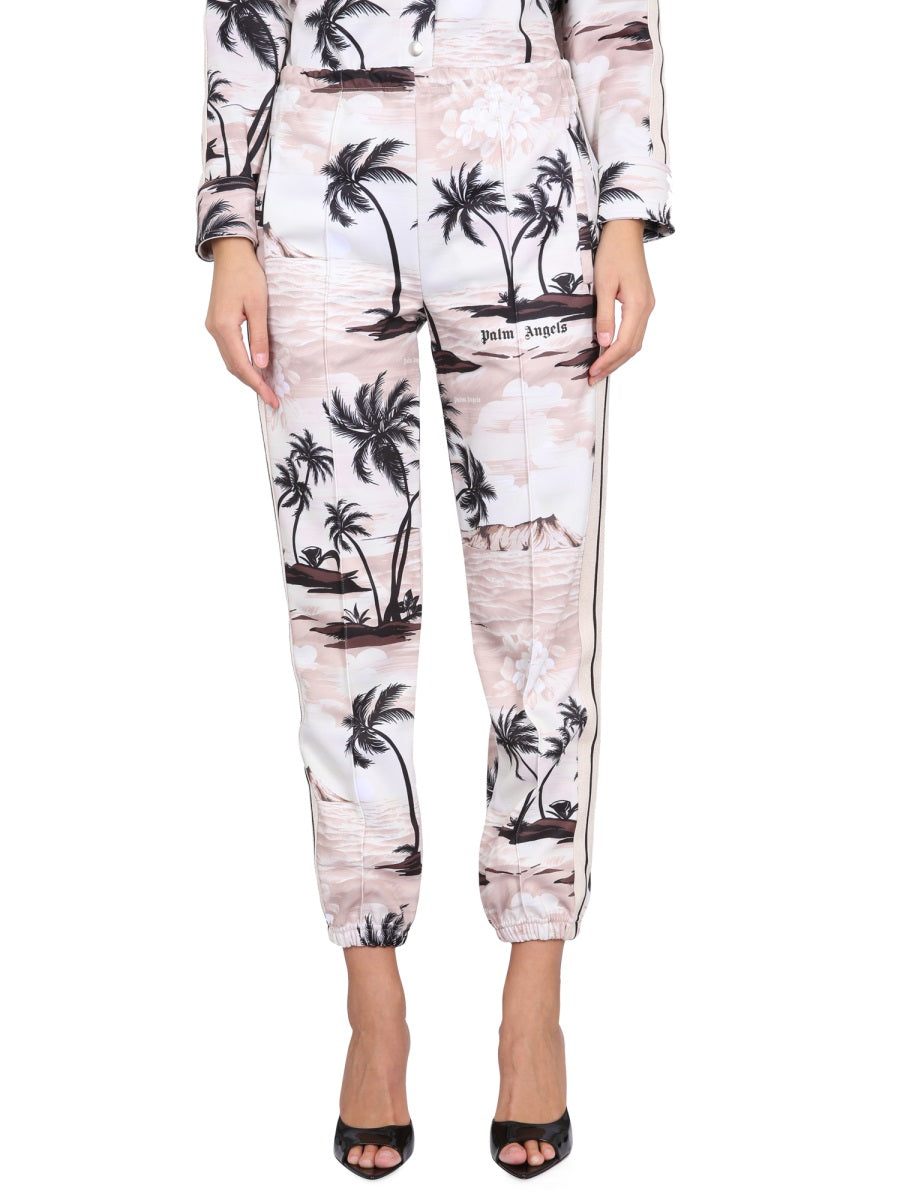PALM ANGELS Island Print Pants with Elastic Waistband