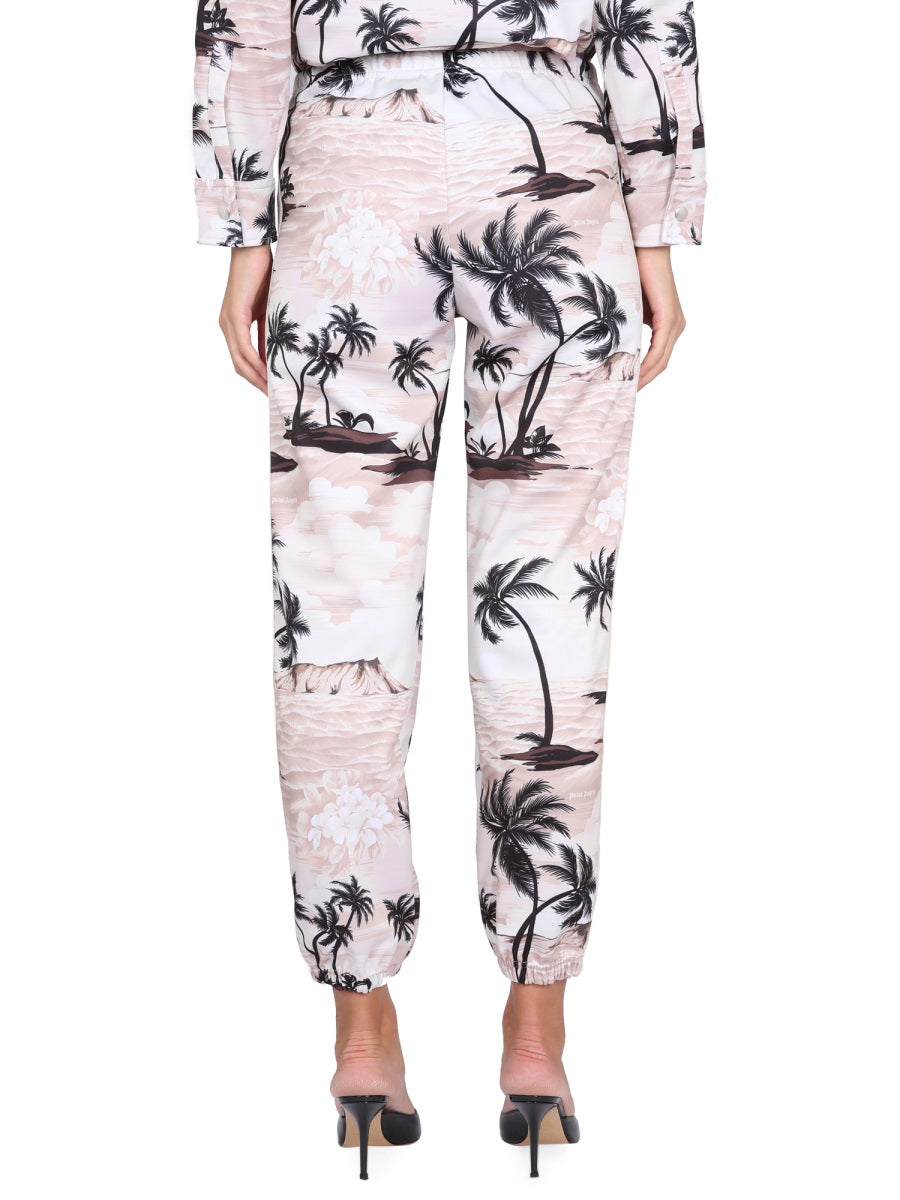 PALM ANGELS Island Print Pants with Elastic Waistband