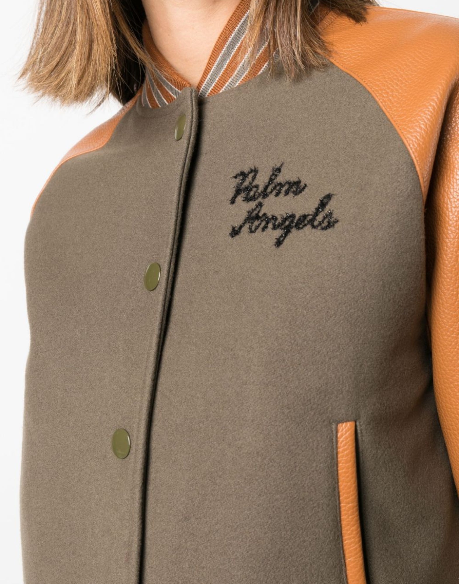 PALM ANGELS Burning Flames Leather Varsity Jacket - Women's