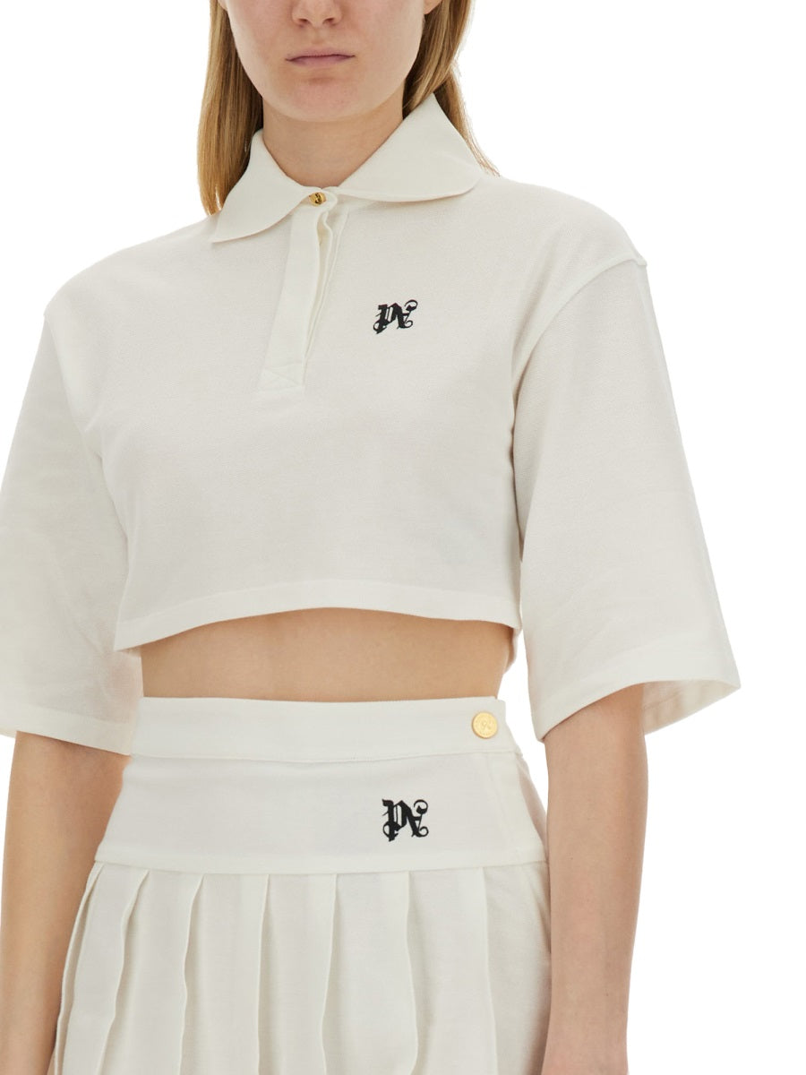 PALM ANGELS Monogram Cropped Polo Shirt - Women's Size S