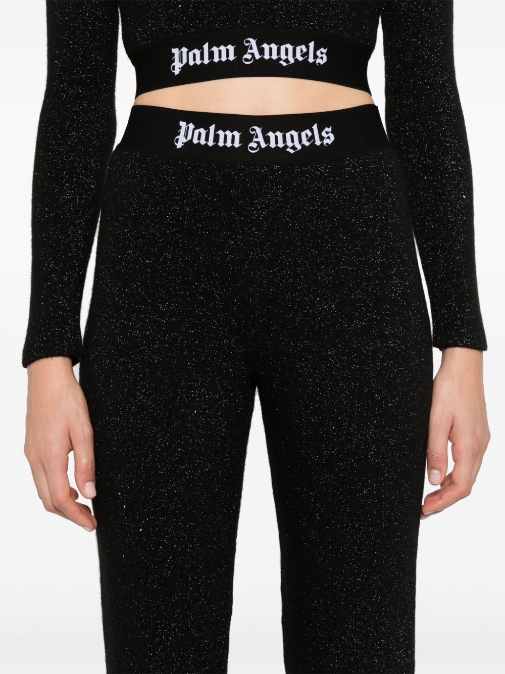 PALM ANGELS Flared Trousers with Logo Tape and Lurex Detailing