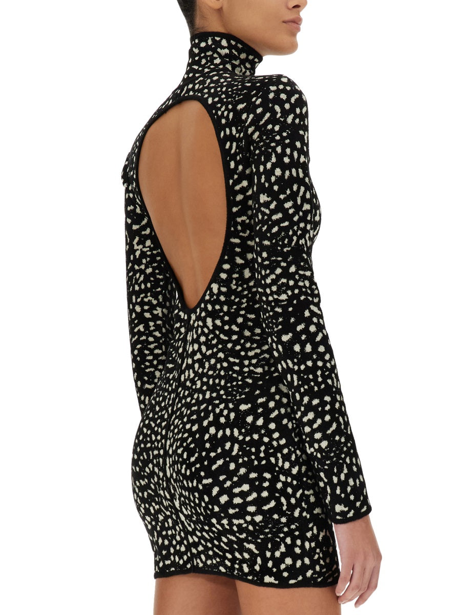 ROBERTO CAVALLI Cheetah Print Open Back High Neck Dress