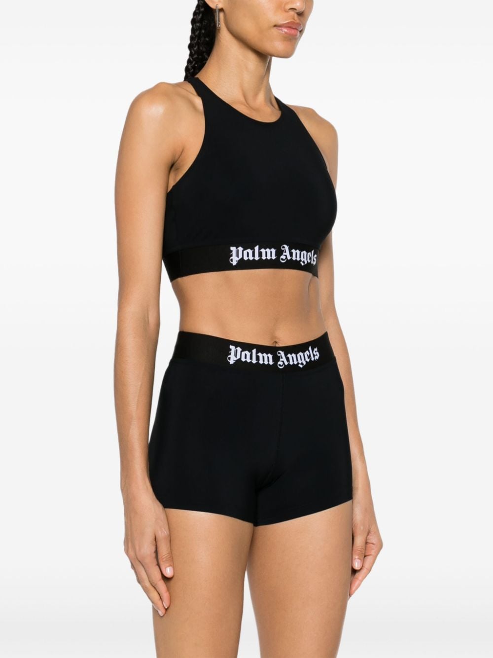 PALM ANGELS Technical Fabric Crop Top with Logoed Elastic Waistband