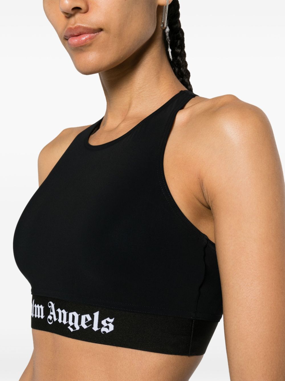 PALM ANGELS Technical Fabric Crop Top with Logoed Elastic Waistband