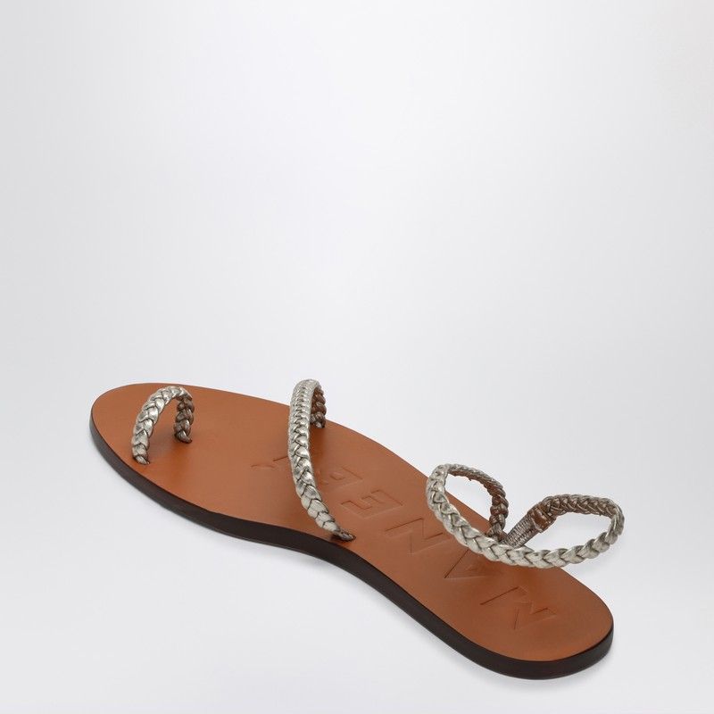 MANEBI Platinum Leather Thong Sandals with Ring
