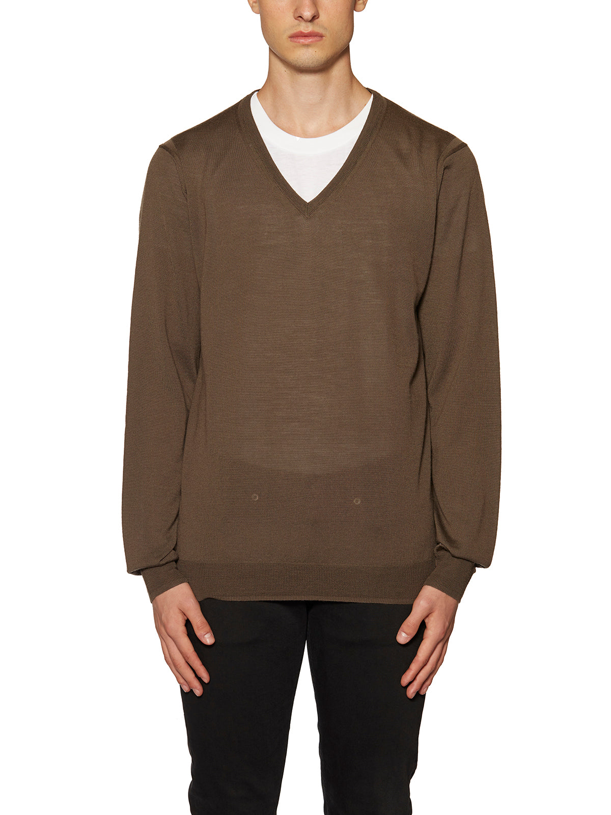 PAOLO PECORA V-Neck Merino Wool Knit Sweater - Size M