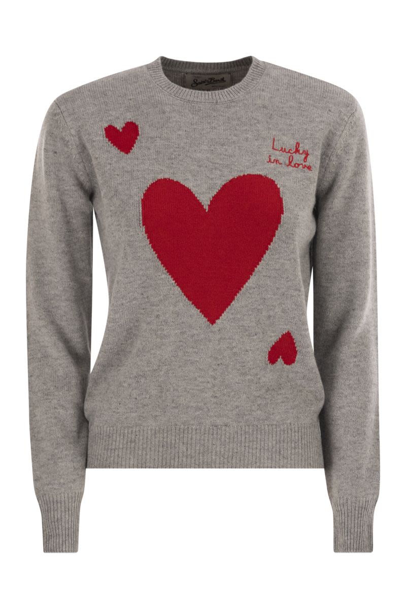 MC2 SAINT BARTH Wool and Alpaca Blend Jumper with 'Lucky in Love' Embroidery