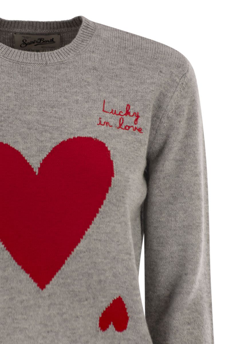 MC2 SAINT BARTH Wool and Alpaca Blend Jumper with 'Lucky in Love' Embroidery