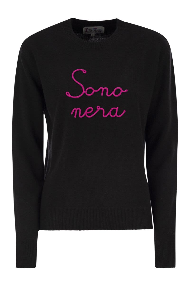 MC2 SAINT BARTH Wool and Cashmere Blend Sweater with Embroidered Lettering