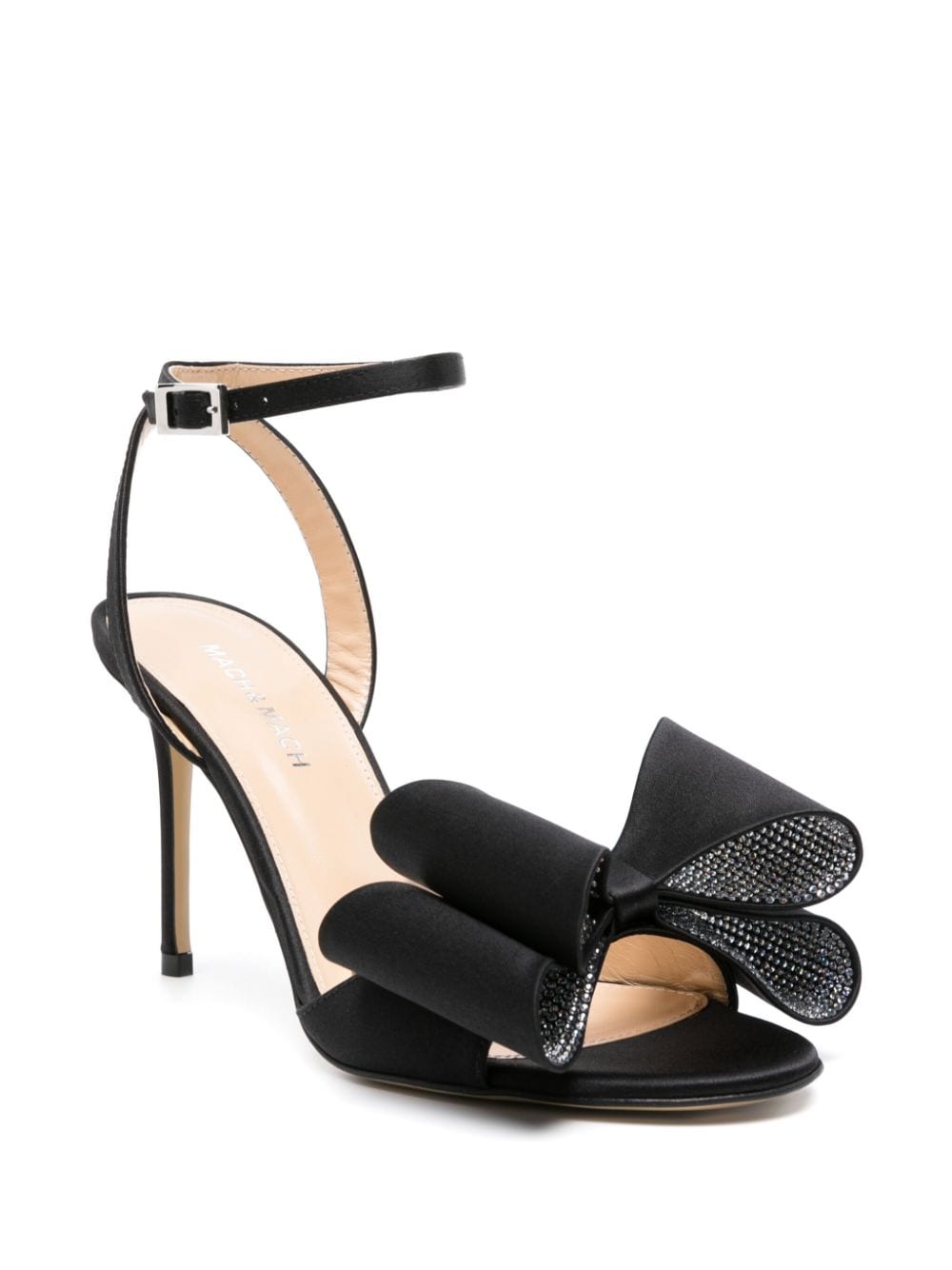 MACH & MACH Satin Pumps with Oversized Bow Detail and Rhinestone Embellishment - 95MM Stiletto Heel