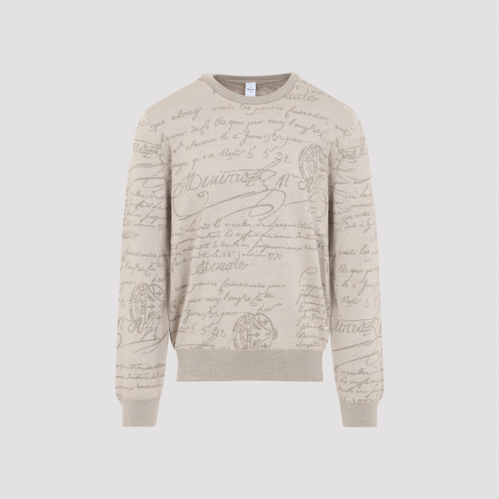BERLUTI Men's Wool Pullover with Scritto Jacquard Design