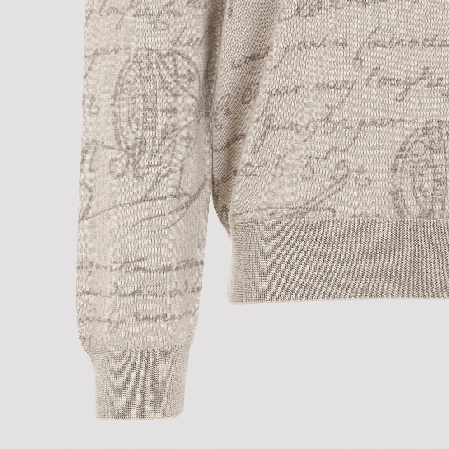 BERLUTI Men's Wool Pullover with Scritto Jacquard Design