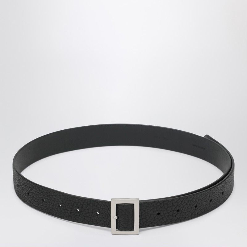 RICK OWENS Embossed Leather Belt with Rectangular Metal Buckle